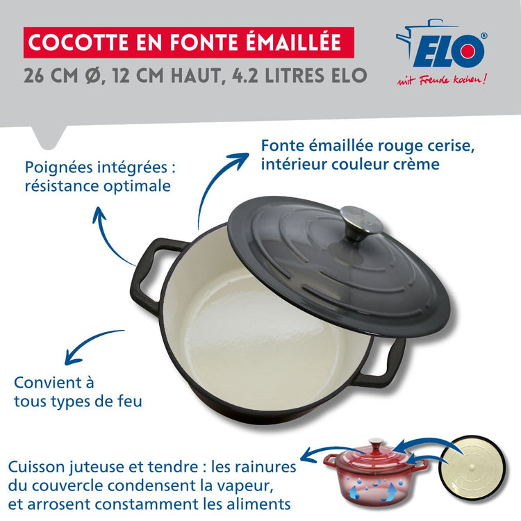 Cocotte en fonte émaillée gris classique 26 cm 4.5 L Elo