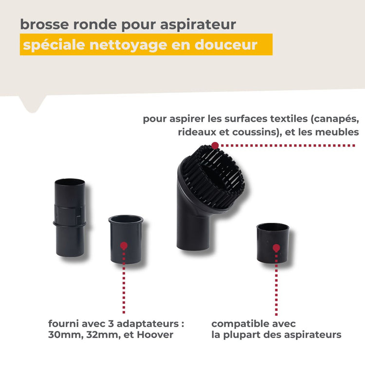 Brosse ronde aspirateur et 3 adaptateurs Top Filter