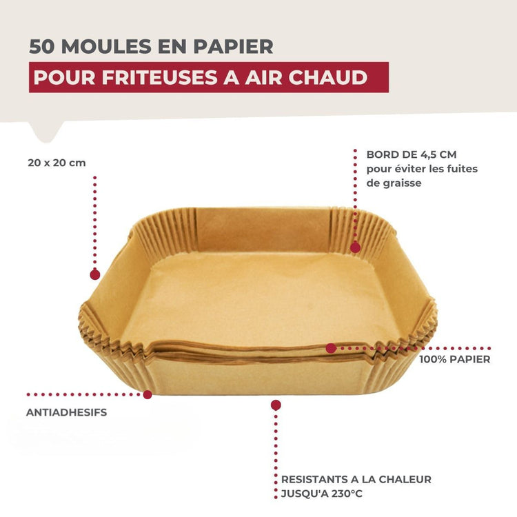 Lot de 300 Moules en papier air fryer carrés 20 cm Fackelmann