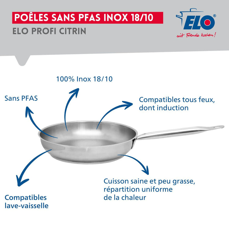 Ensemble de 1 Poêle de cuisson 28 cm et 2 faitouts 14 et 26 cm Elo Profi Citrin
