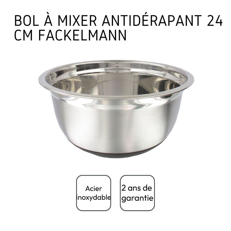 Ensemble de 2 Bols à mixer en inox 24 cm de diamètre Fackelmann Basic
