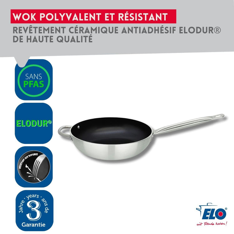 Wok avec revêtement céramique sans PFAS 28 cm Bistro Line Elo