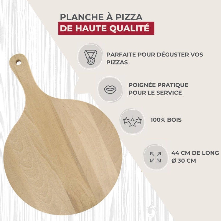 6 planches à pizza 30 cm en bois et roulette Fackelmann Boissellerie