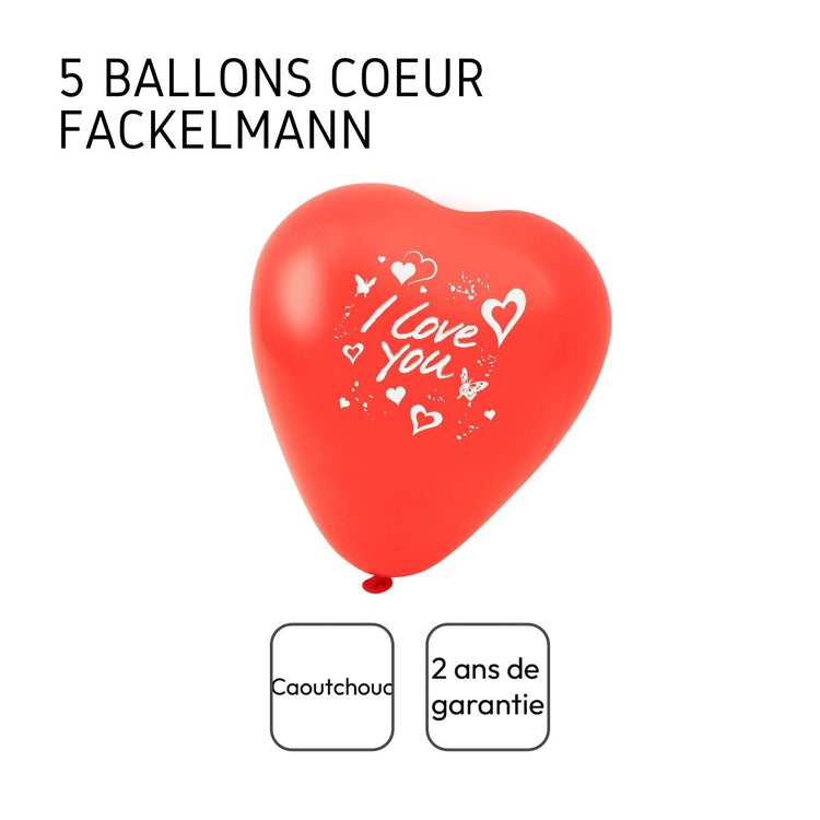 Lot de 5 ballons de baudruche cœur rouge avec inscription Fackelmann Eco Friendly
