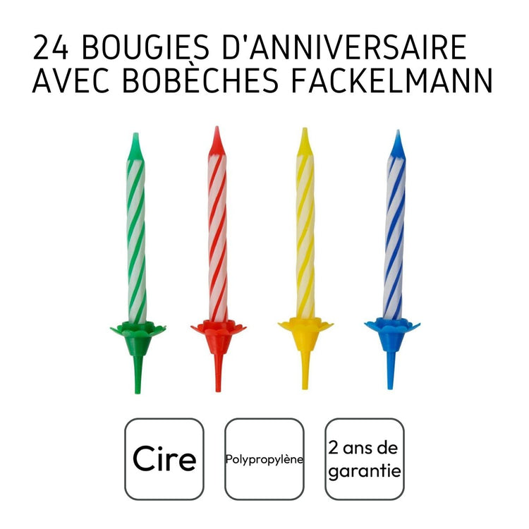 Lot de 24 bougies d'anniversaire et 12 bobèches Fackelmann Rio Party