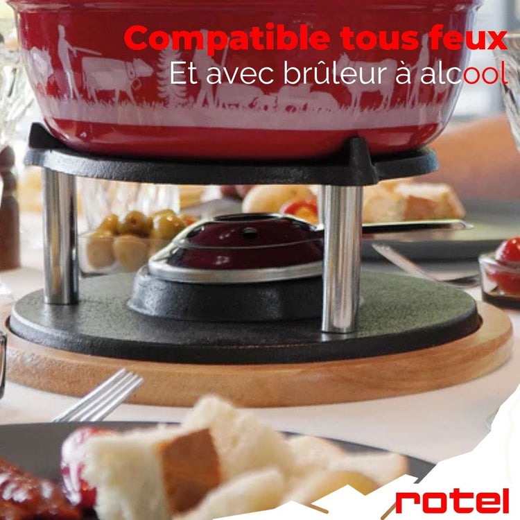 Service à fondue au fromage 6 personnes avec train de table de Noël Rotel