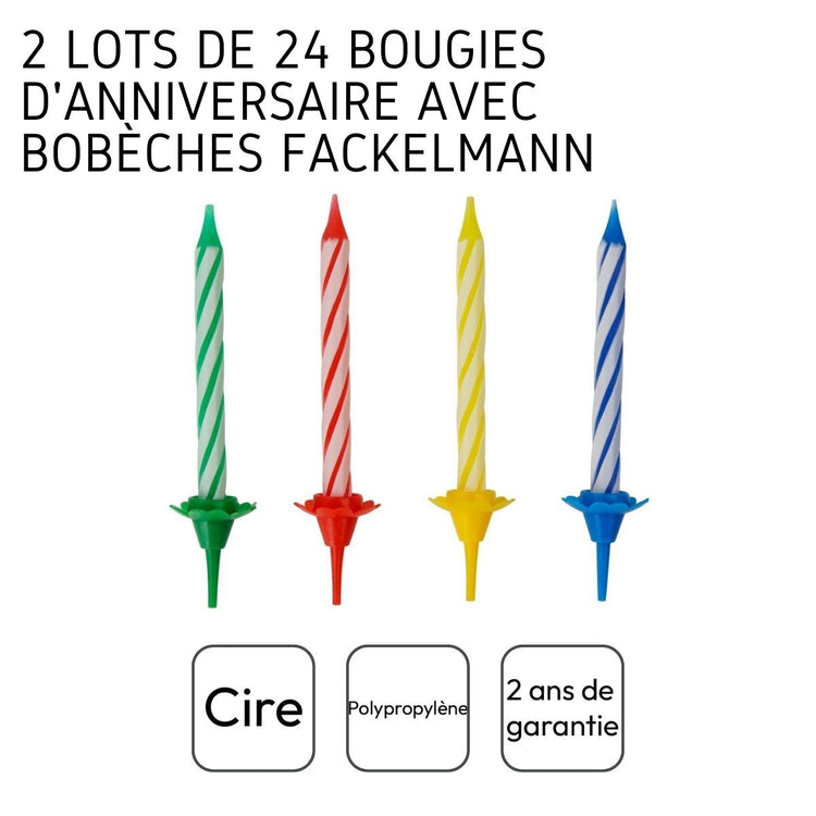 2 Lots de 24 bougies d'anniversaire et 12 bobèches Fackelmann Rio Party