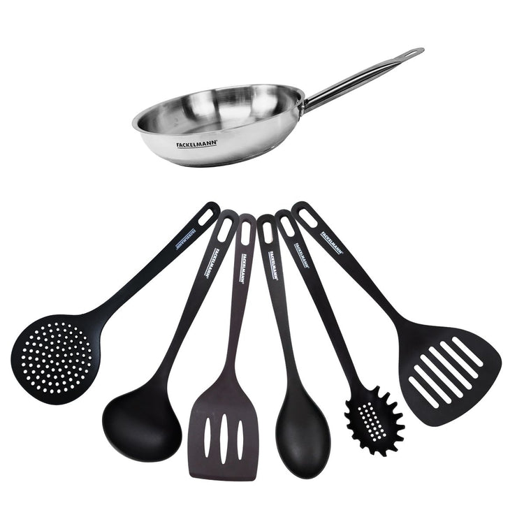 Set de 1 poêle 20 cm en inox et 6 ustensiles Fackelmann Eterna