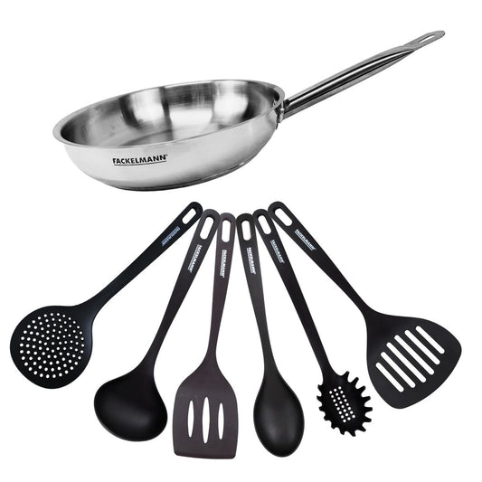 Set de 1 poêle 28 cm en inox et 6 ustensiles Fackelmann Eterna
