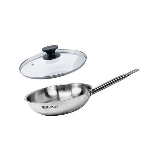 Set de 1 poêle de 28 cm en inox et couvercle en verre Fackelmann Eterna