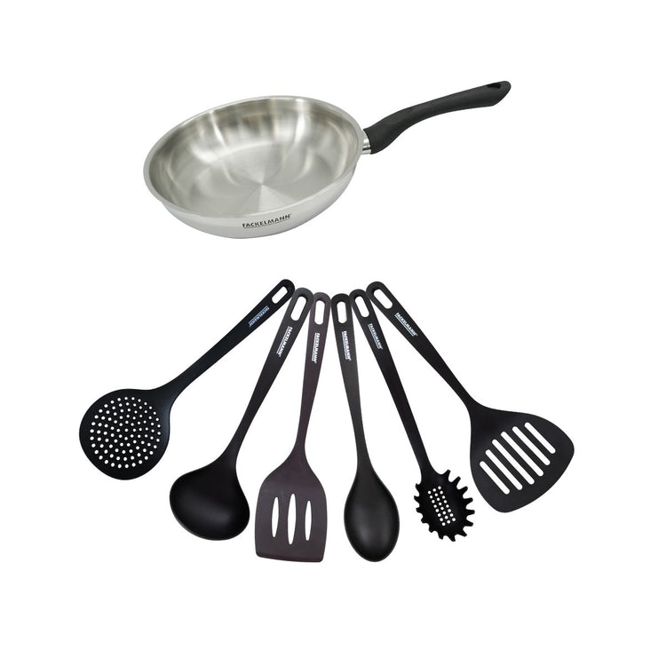 Set poêle 24 cm en inox et 6 ustensiles Fackelmann Geneva