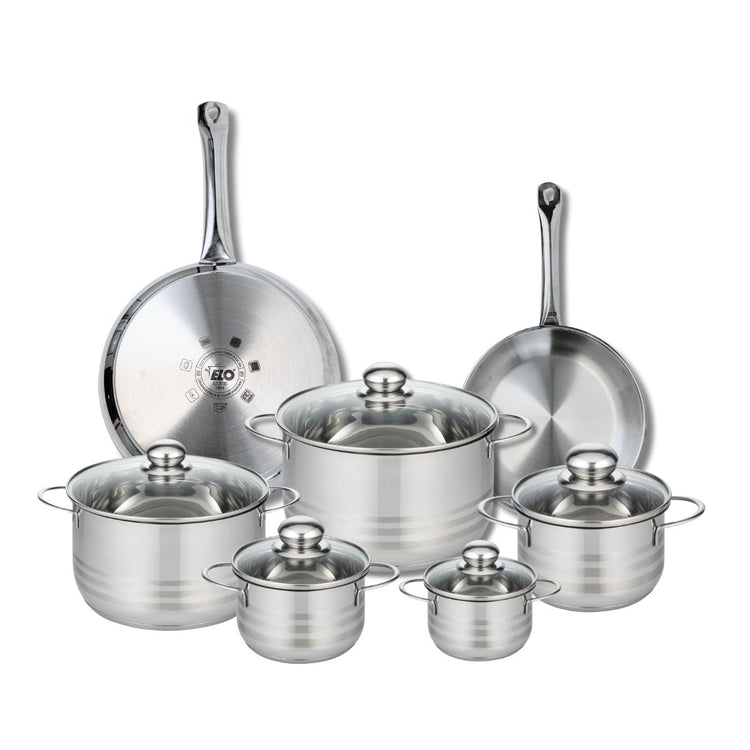 Ensemble de 2 Poêles de cuisson 24 et 28 cm et 5 faitouts 12, 14, 16, 20 et 24 cm Elo Profi Brillant