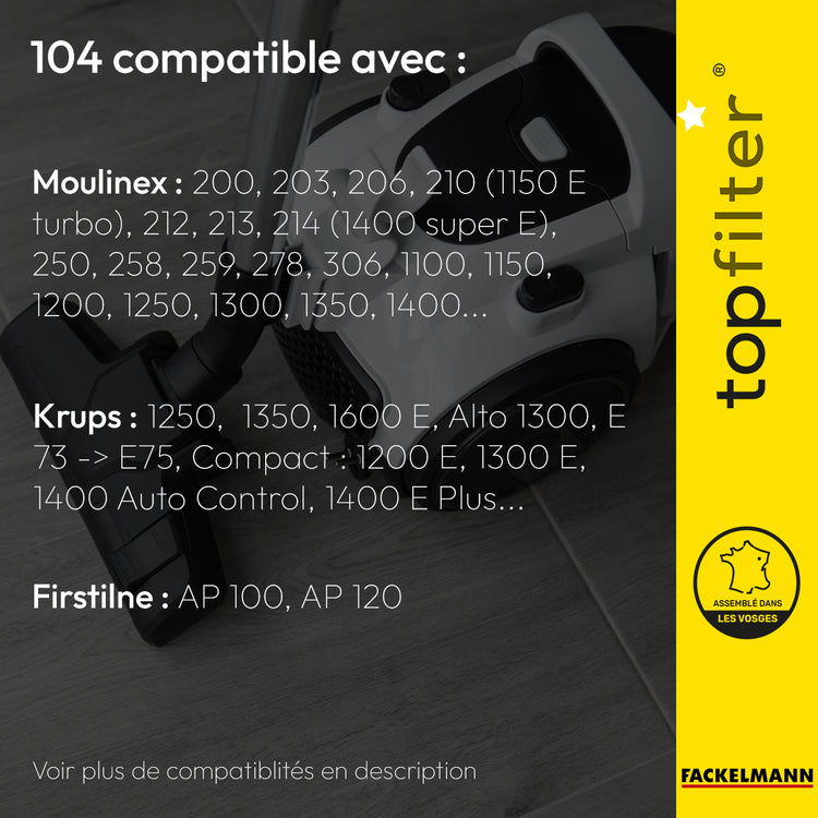 Lot de 4 sacs aspirateur pour Moulinex Krups TopFilter Premium