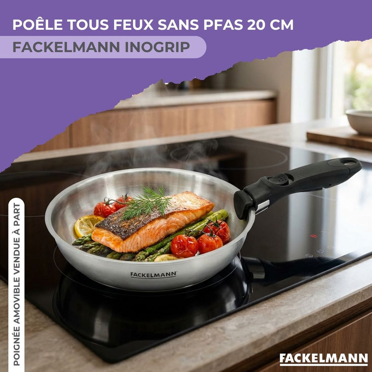 Poêle 20 cm en inox manche amovible Fackelmann InoGrip