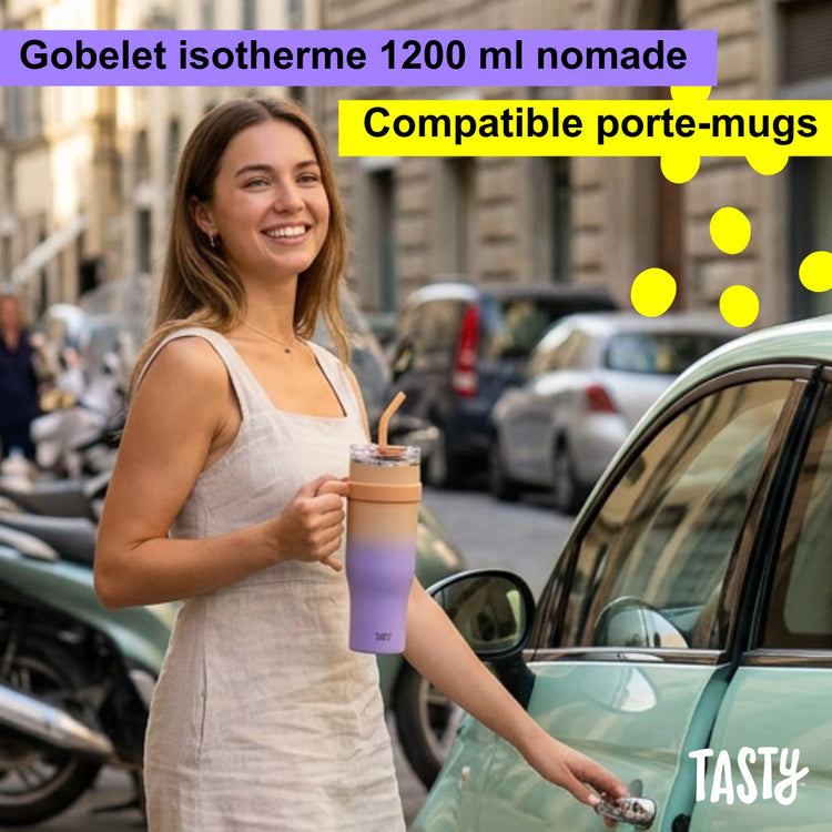 Gobelet isotherme 1200 ml lilas et pêche Tasty
