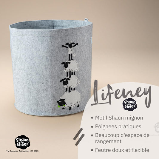 Panier à linge sale gris en feutre motif 4 moutons Lifeney Shaun le mouton