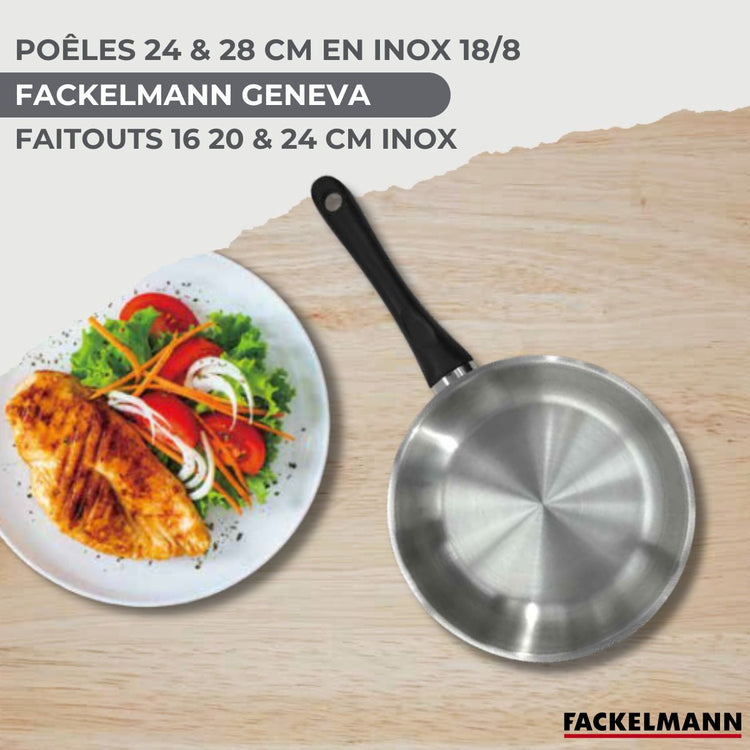 Batterie de cuisine Généva Brillant Ocean avec 3 faitouts et 2 poêles avec couvercles en acier inoxydable Fackelmann Généva Brillant Ocean avec couvercles