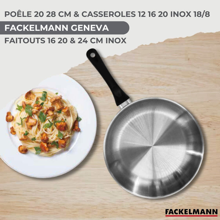 Batterie de 2 poêles 20/28 cm 3 faitouts 16/20/24 cm et 3 casseroles 12/16/20 cm et 5 ustensiles Fackelmann Geneva