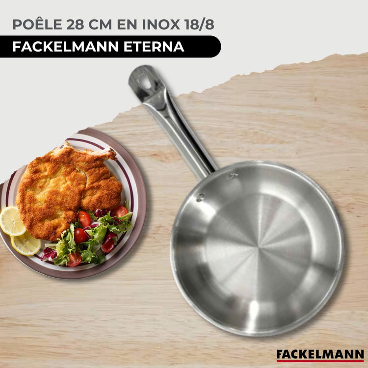 Set de 2 poêles 24 et 28 cm en inox et 6 ustensiles Fackelmann Eterna