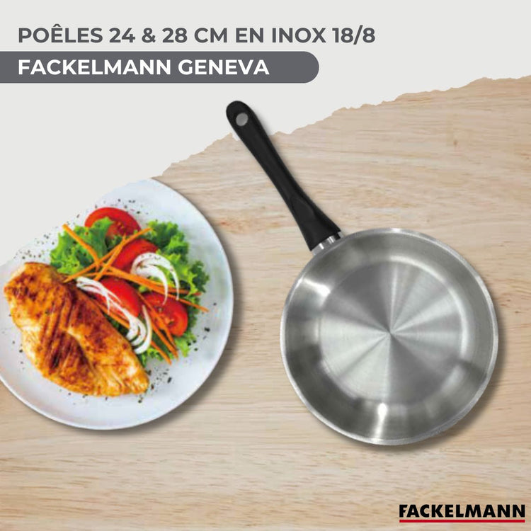 Set 2 poêles 24 et 28 cm en inox et 6 ustensiles Fackelmann Geneva