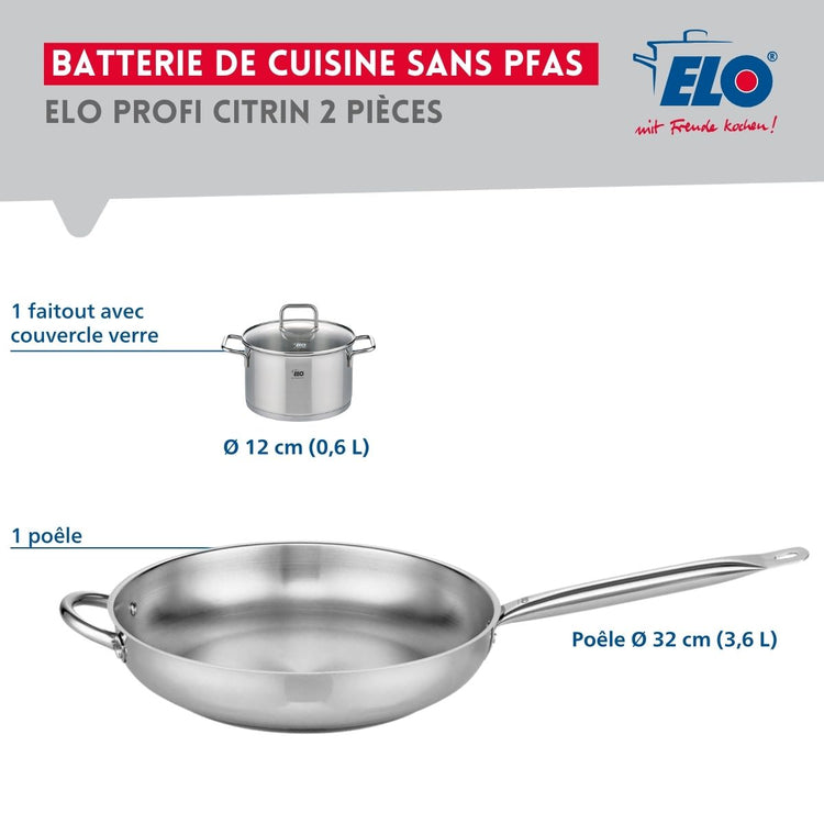 Ensemble de 1 Poêle de cuisson 32 cm et 1 faitout 12 cm Elo Profi Citrin