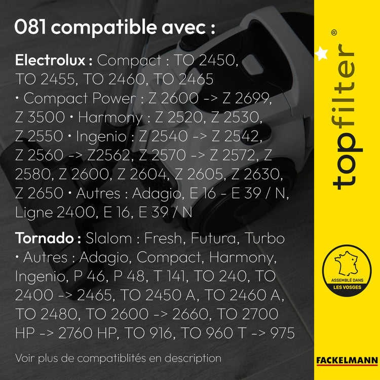 Lot de 4 packs de 4 sacs aspirateur Electrolux et Tornado TopFilter Premium