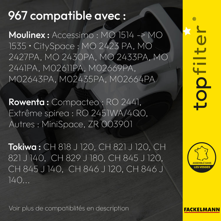 Lot de 4 packs de 4 sacs aspirateur 64967 pour Moulinex TopFilter Premium