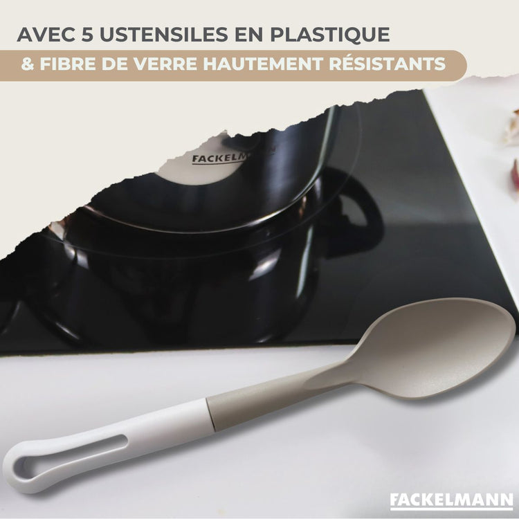 Batterie de cuisine avec 3 faitouts 16/20/24 cm et 3 casseroles 12/16/20 cm avec 5 ustensiles de cuisine Fackelmann Généva Brillant Vario