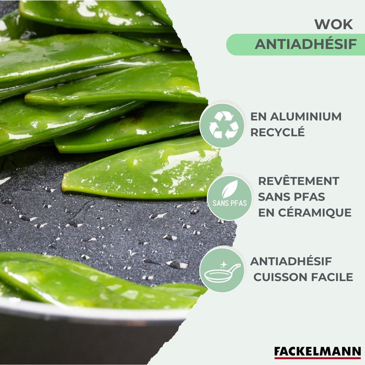 Wok 20 cm aluminium revêtement céramique antiadhésif sans PFAS Fackelmann Brandao