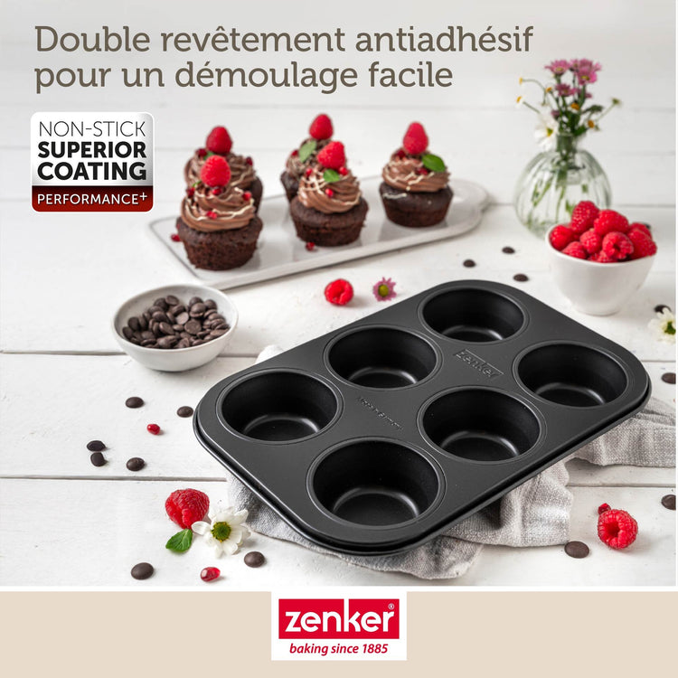 Moule à muffins 6 empreintes 28 x 19 cm Zenker Perfect Black +