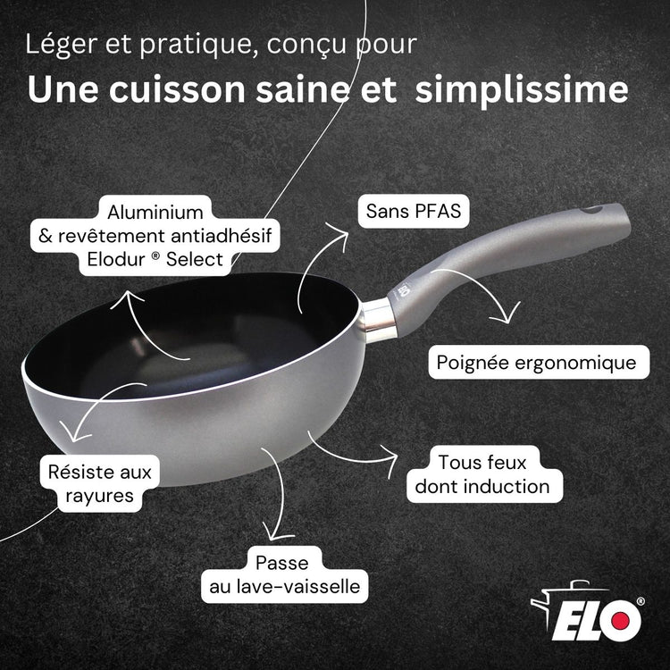Wok 20 cm antiadhésif sans PFAS Elo Ducato