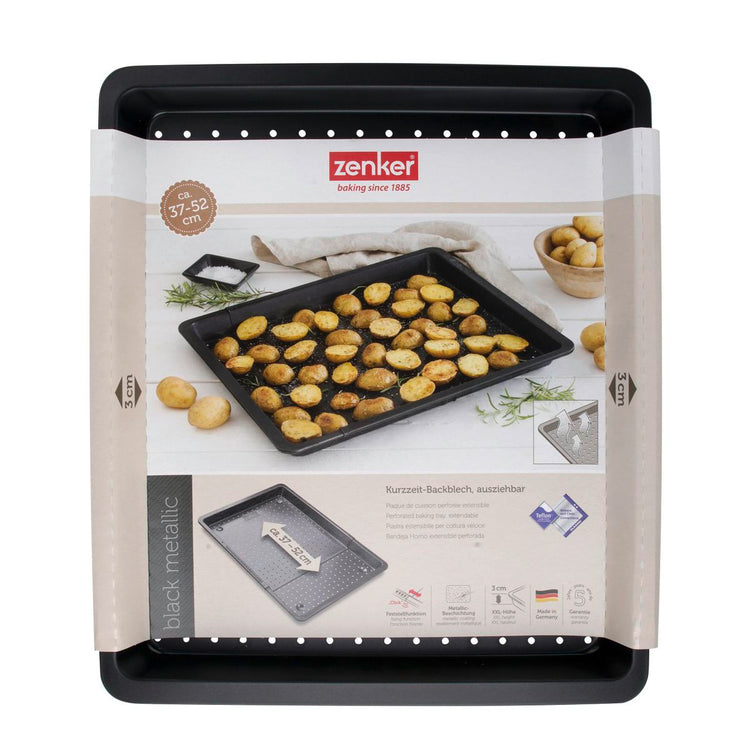 Plaque à pizza rectangulaire perforée extensible 37 à 52 x 33 cm Zenker Black Metallic