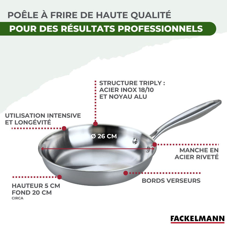Poêle 26 cm en inox 18/10 Triply Fackelmann Vita3