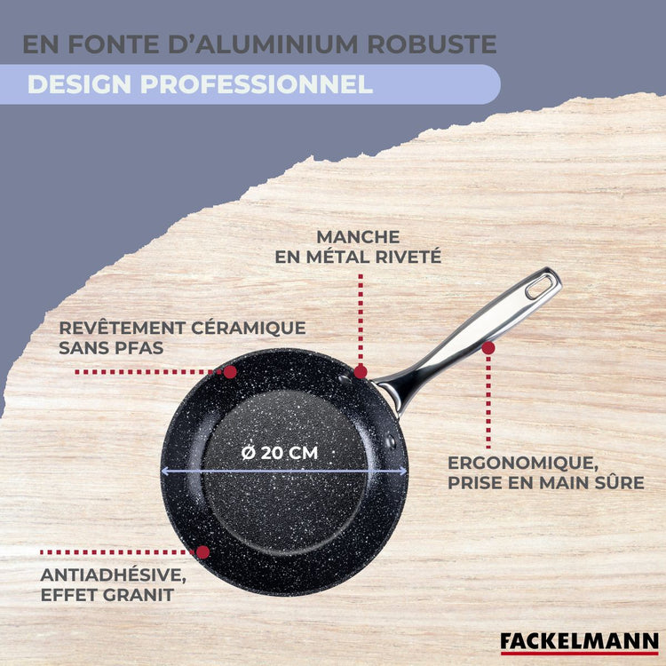 Poêle 20 cm fonte alu revêtement antiadhésif céramique sans PFAS Fackelmann