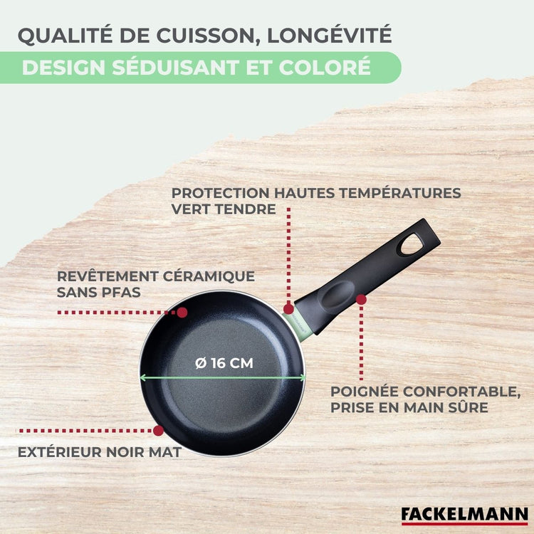 Poêle 16 cm aluminium revêtement céramique antiadhésif sans PFAS Fackelmann Brandao