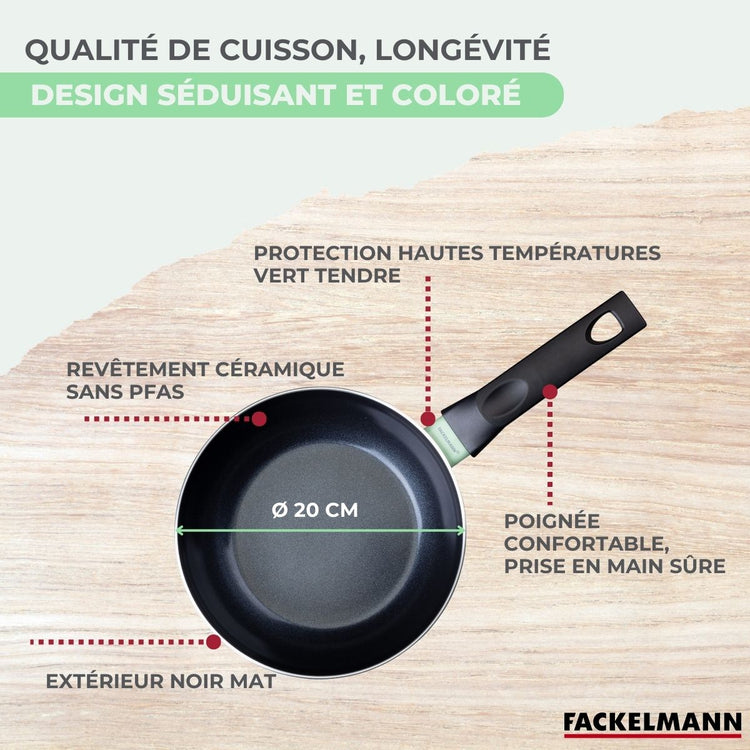 Poêle 20 cm aluminium revêtement céramique antiadhésif sans PFAS Fackelmann Brandao