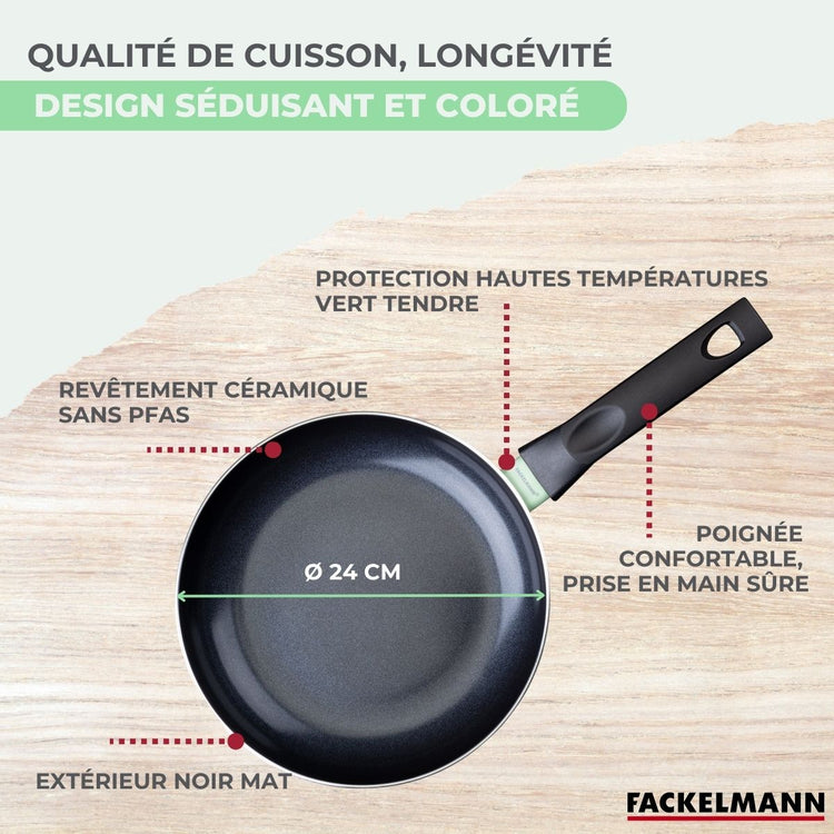 Poêle 24 cm aluminium revêtement céramique antiadhésif sans PFAS Fackelmann Brandao