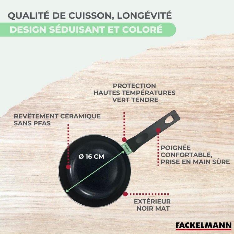 Casserole 16 cm aluminium revêtement céramique antiadhésif sans PFAS Fackelmann Brandao