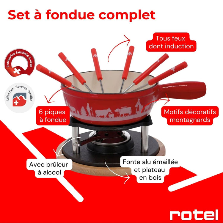Service à fondue au fromage 6 personnes avec train de table de Noël Rotel