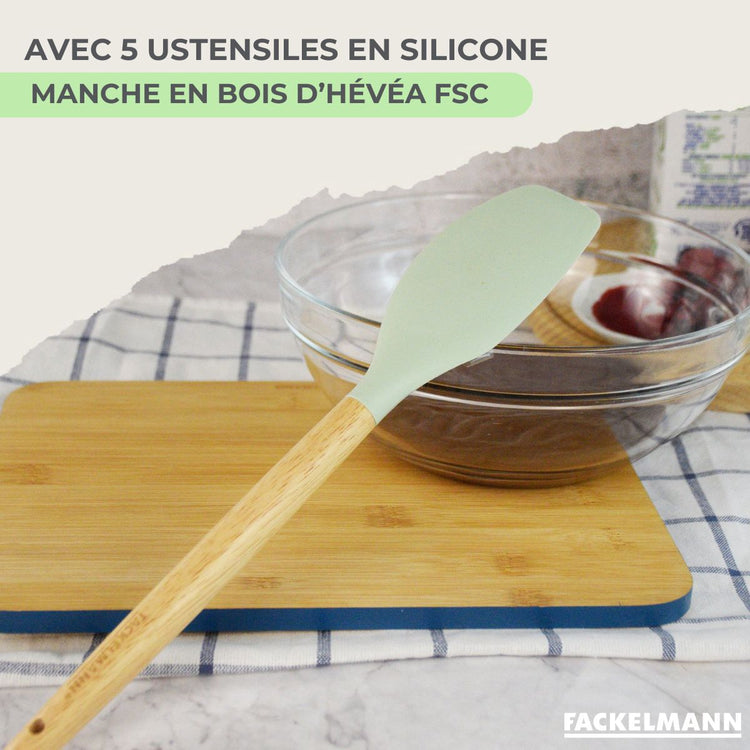 Batterie de cuisine avec 3 faitouts 16/20/24 cm et 3 casseroles 12/16/20 cm avec 5 ustensiles de cuisine Fackelmann Généva Brillant Ocean