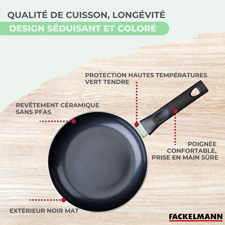 Batterie de cuisine avec 3 poêles 20/24/28 cm et 3 casseroles 16/18/20 cm avec 5 ustensiles de cuisine Fackelmann Brandao Océan