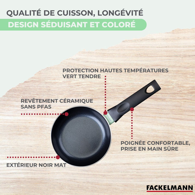 Poêle 16cm et 3 Casseroles 16/18/20cm sans PFAS Fackelmann Brandao avec 5 ustensiles Vario