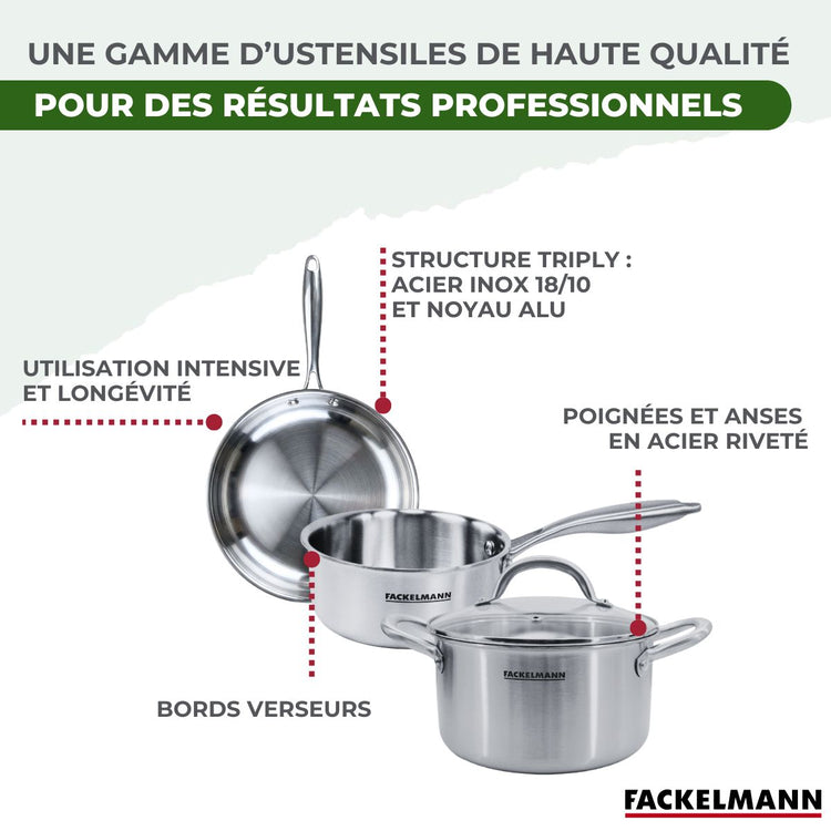 Batterie de cuisine avec 2 poêles 20/28 cm 2 casseroles 14/118 cm et 2 faitouts 20/24 cm sans PFAS Fackelmann Vita3