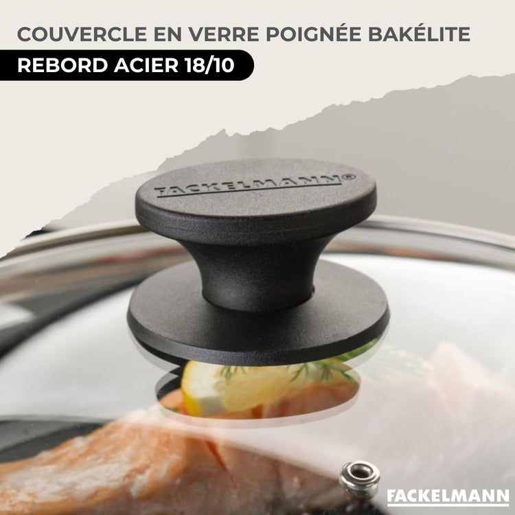 Batterie de cuisine avec 1 poêle 28 cm et 3 faitouts 16/20/24 cm sans PFAS Fackelmann Généva Brillant avec couvercles