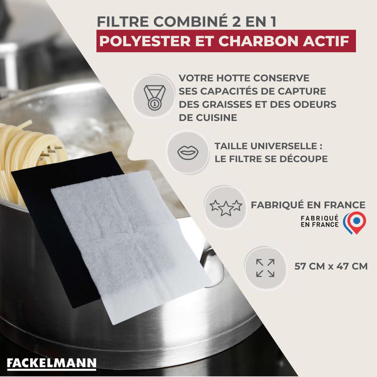 Filtre pour hotte polyester combiné charbon actif Fackelmann Accessoires pour hotte et friture