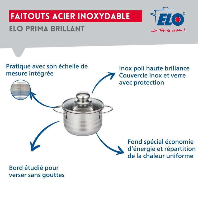 Ensemble de 2 Poêles de cuisson 24 et 32 cm et 1 faitout 16 cm Elo Profi Brillant