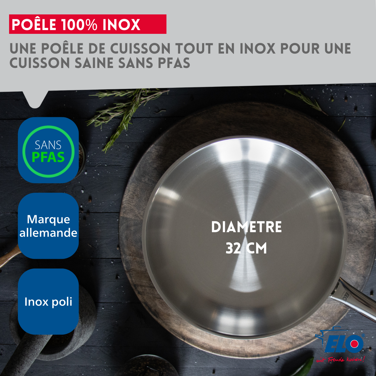 Poêle à frire en inox 32 cm Elo Profi Therm