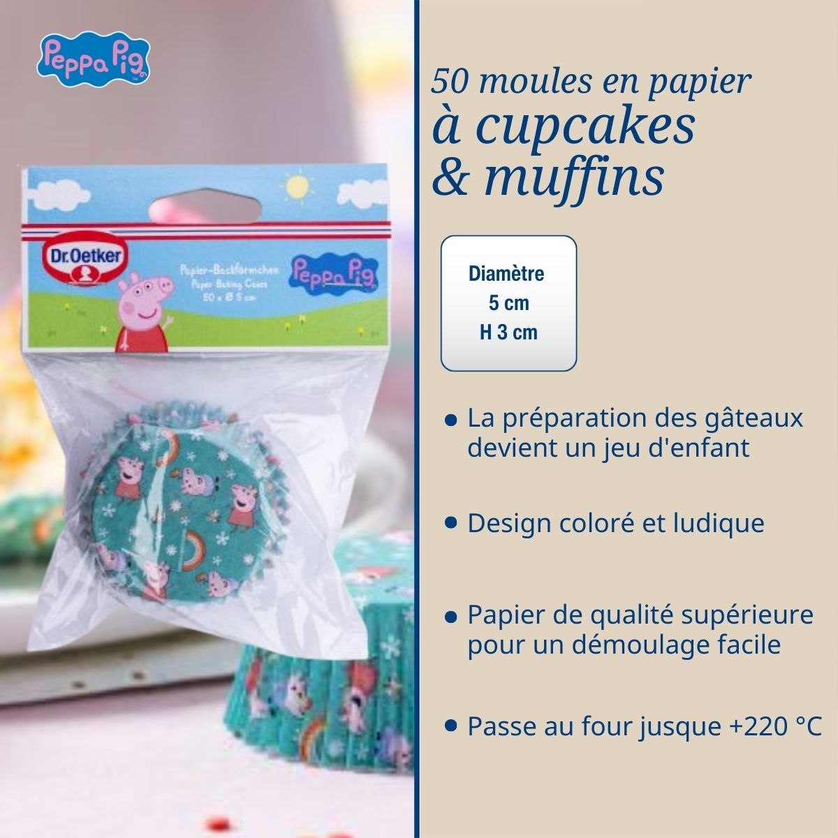 50 moules à muffins en papier Dr. Oetker Peppa Pig