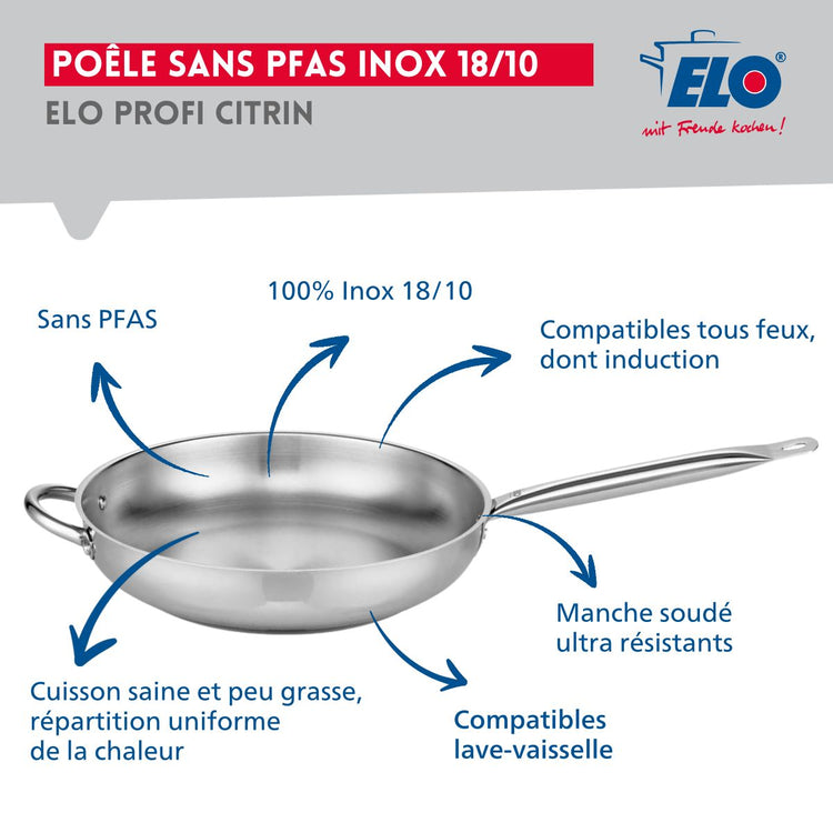 Ensemble de 1 Poêle de cuisson 32 cm et 2 faitouts 12 et 20 cm Elo Profi Brillant