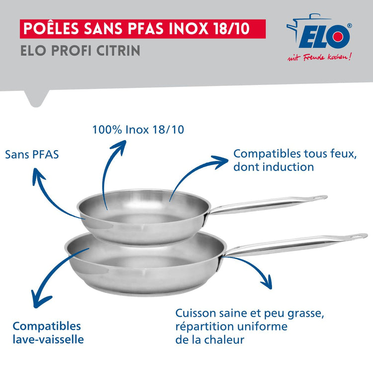 Ensemble de 2 Poêles de cuisson 24 et 28 cm et 1 faitout 12 cm Elo Profi Brillant
